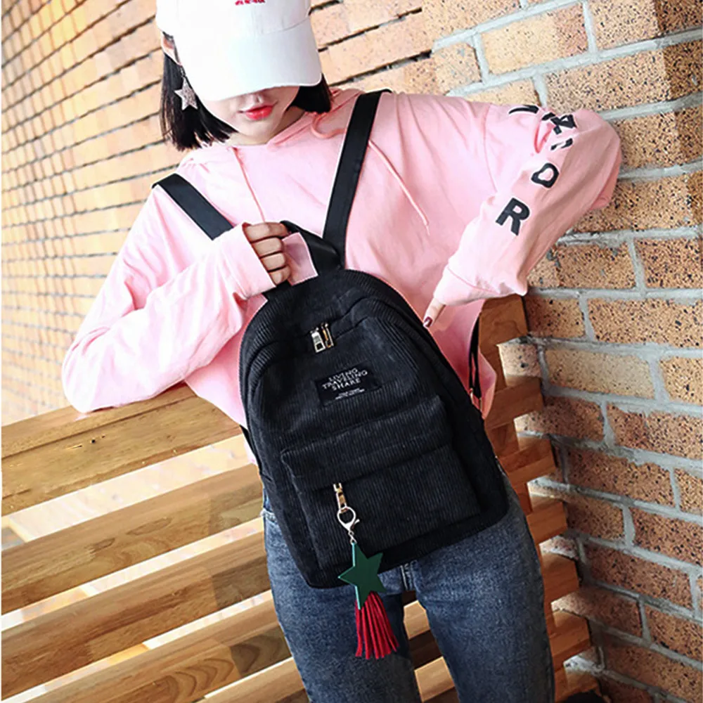 

High student Women's Fashion Canvas Tassel School Bags Travel Backpack Bag Solid backpack school bags for teenage College Large