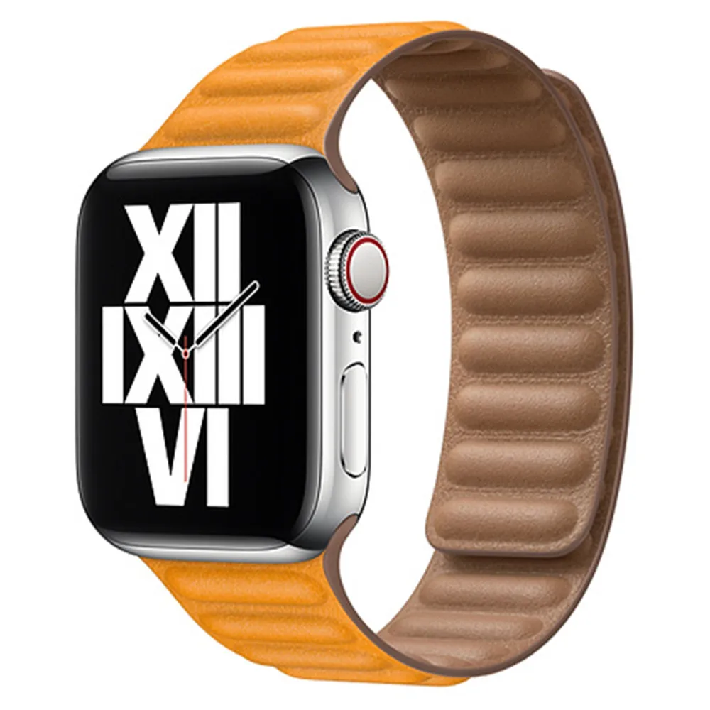 Ремешок кожаный для Apple watch 6 band 44 мм 40 38 42 оригинальный браслет с магнитной петлей
