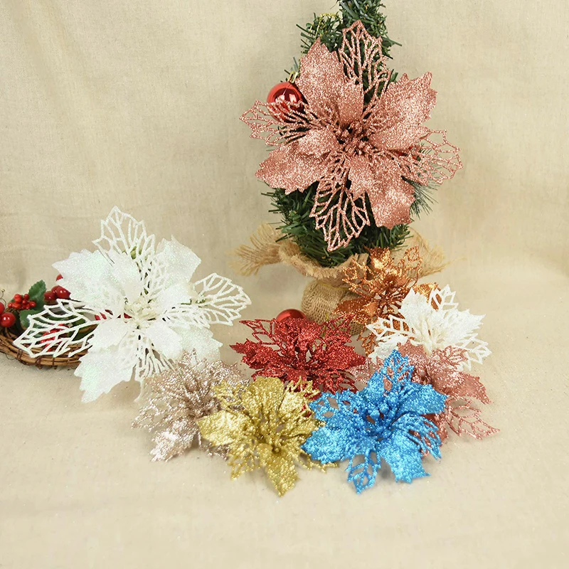 1 шт. 11 см блестящие Искусственные Рождественские цветы украшения для