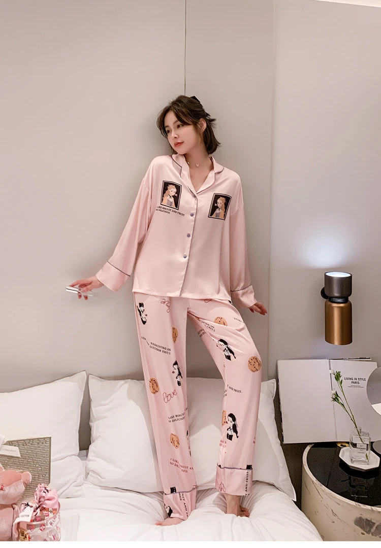 Осень 2020 новые пижамы женская пижама в стиле ретро атласная тонкая с длинными