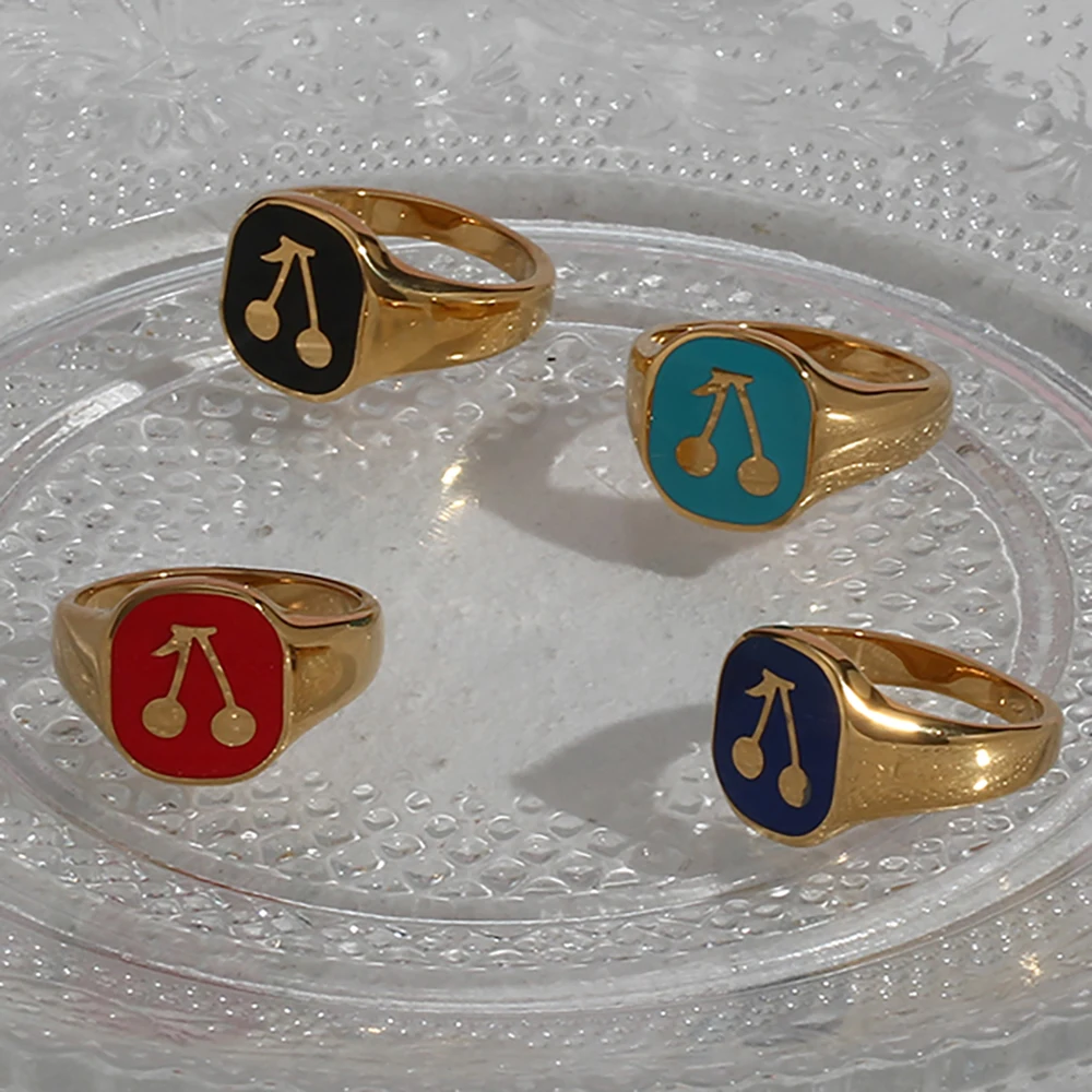 Лето 2021 популярное черное красное синее эмалированное кольцо с камнем