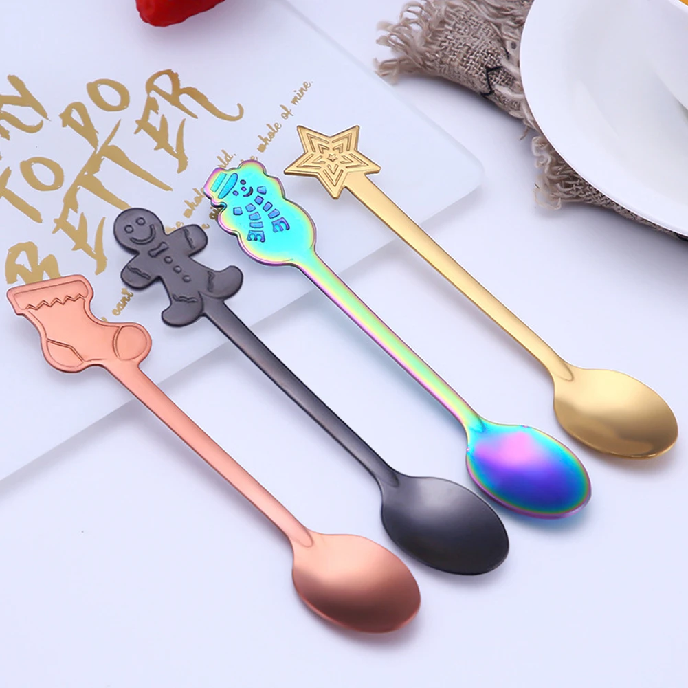 4 шт./компл. Рождественская кофейная нержавеющая сталь для ложек ложка Мороженое