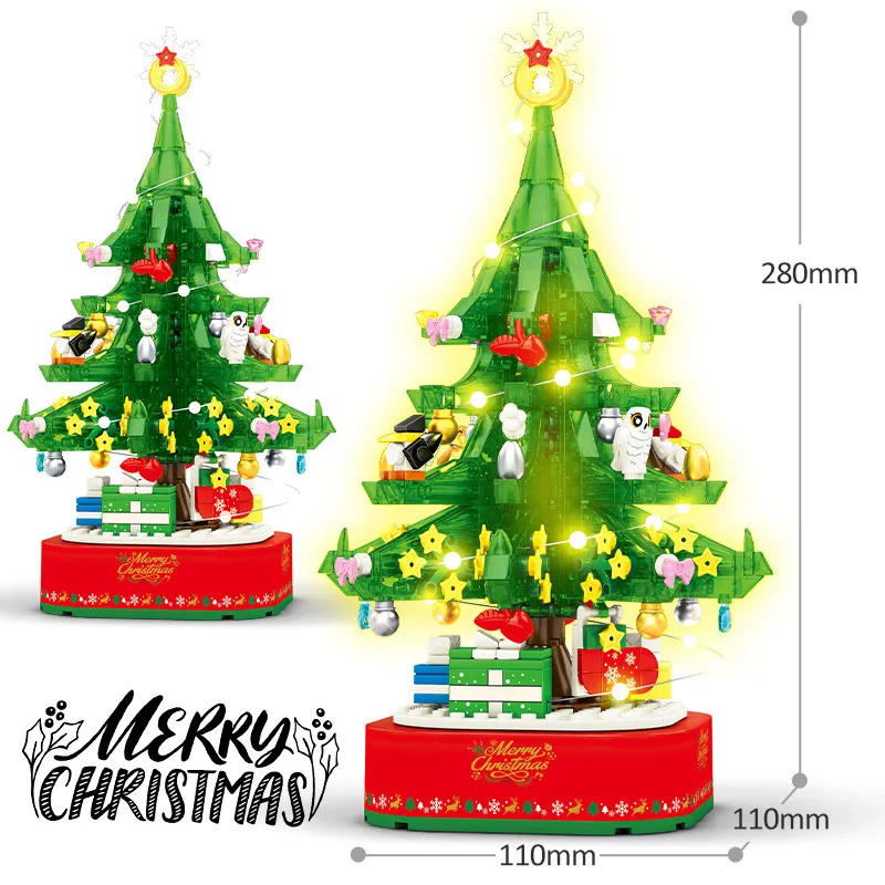 

NYR Christmas Tree Village Lego Set Light Rotating Music Box Assembled Children's Intelligence Building Block Toy Kids Of Gifts