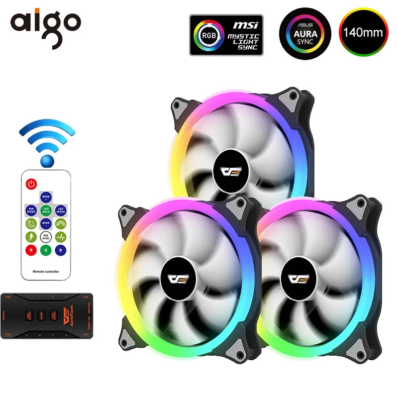3 fan and controller Aigo CS140 3IN1 140 мм вентилятор охлаждения для ПК RGB вентилятор AURA SYNC 5 V/3pin заголовок с ИК-пультом дистанционного тихий вентилятор компьютер чехол Процессор кулер и радиатор - Цвет лезвия: 3 fan and controller