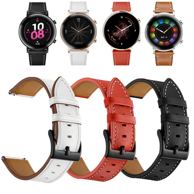 Ремешок кожаный для смарт часов Huawei Watch GT 2 42 мм сменный Браслет honor magic2