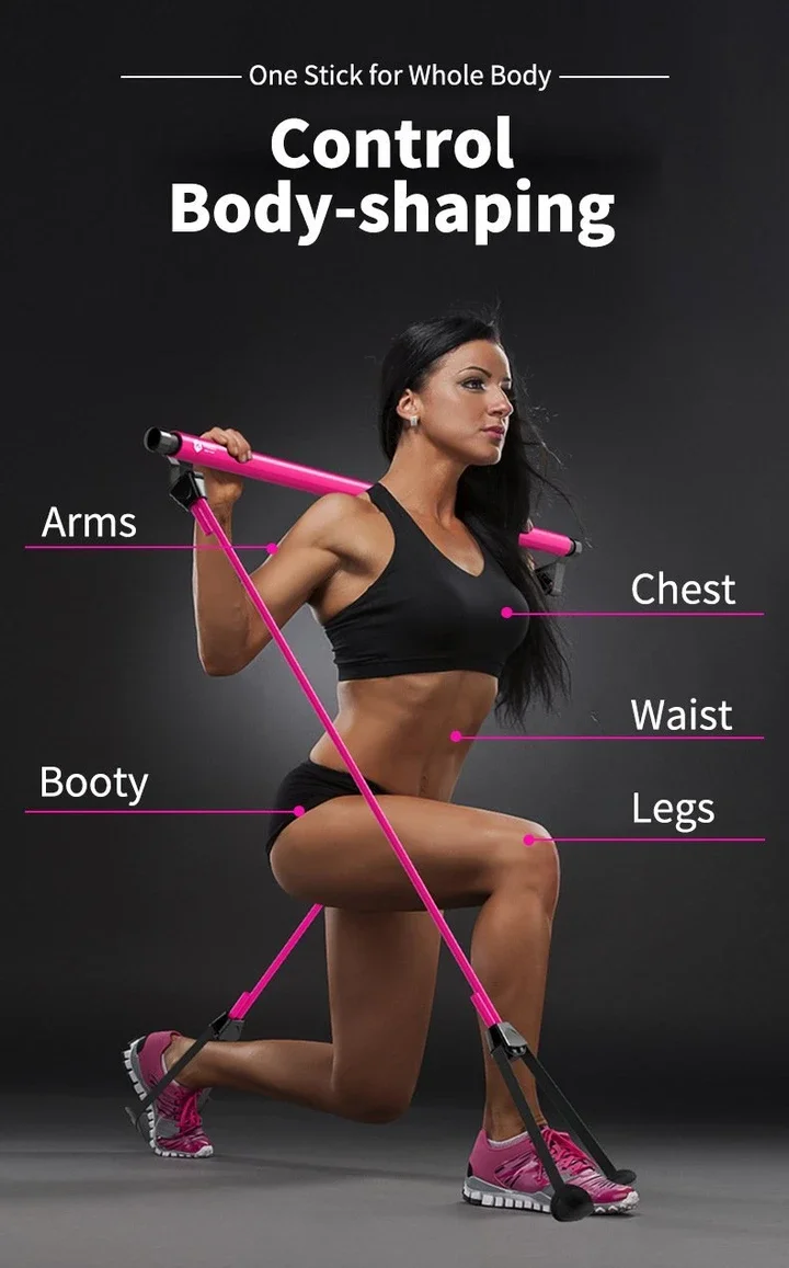

Portable Yoga Pull Rods Multifunctional Gym Pilates Bar Stick with Resistance Band for Home Fitness Sports Body Workout Exercise
