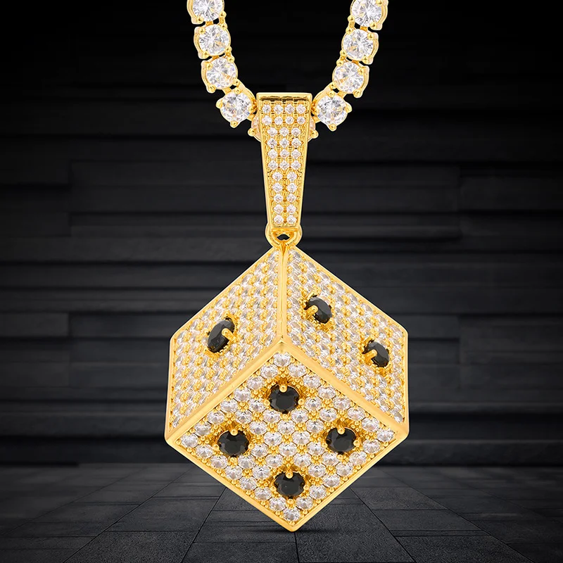 

Hip hop personality dice pendant jewelry with black and white zircon tide brand Necklace