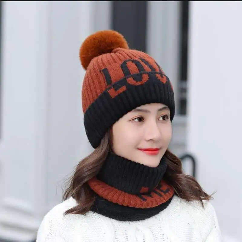 Зимняя женская шапка и шарф SUOGRY теплые вязаные шапки с надписью Love для девочек