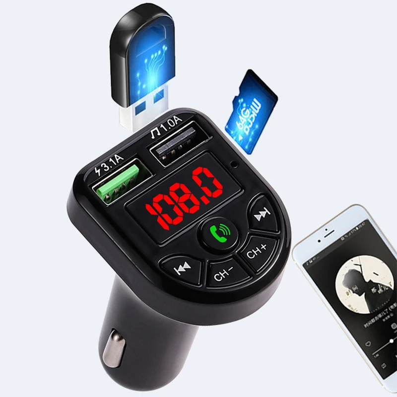 Беспроводной автомобильный FM передатчик Bluetooth 5 0 MP3 модулятор плеер громкая связь