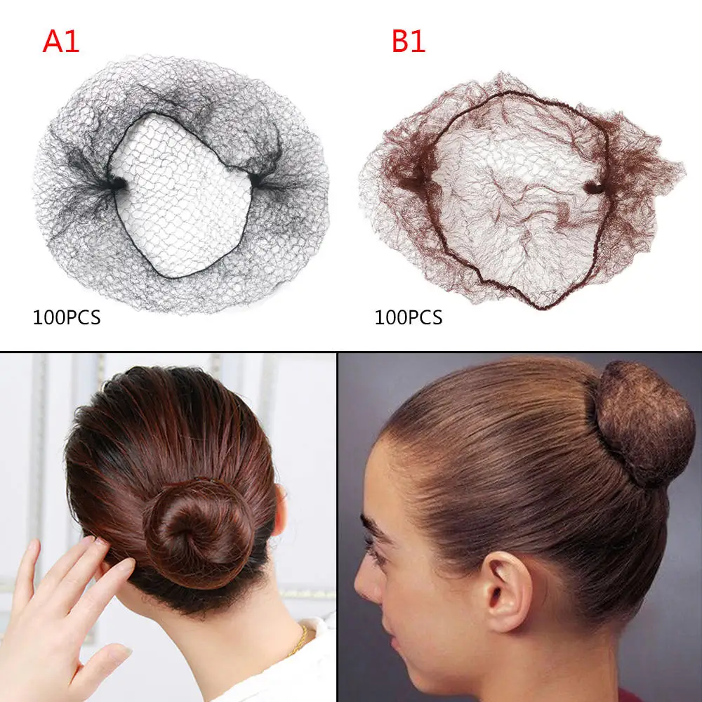 

100pcs Ballet Dance Elastic Invisible Hair Nets Bun Cover Stretch Dance Net hair Cap Hair Care Styling Accessories for women 100