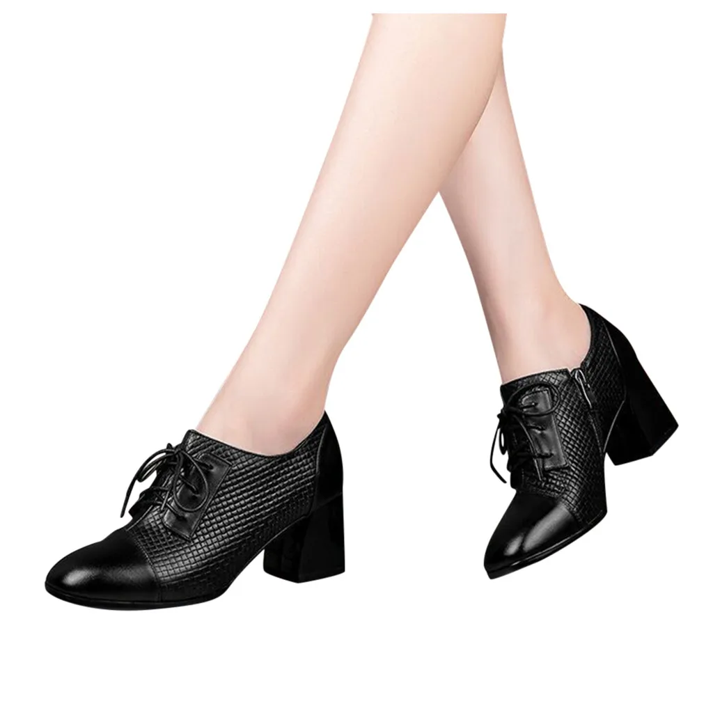 Кожаные туфли Женские черные на квадратном каблуке Повседневные туфли-лодочки