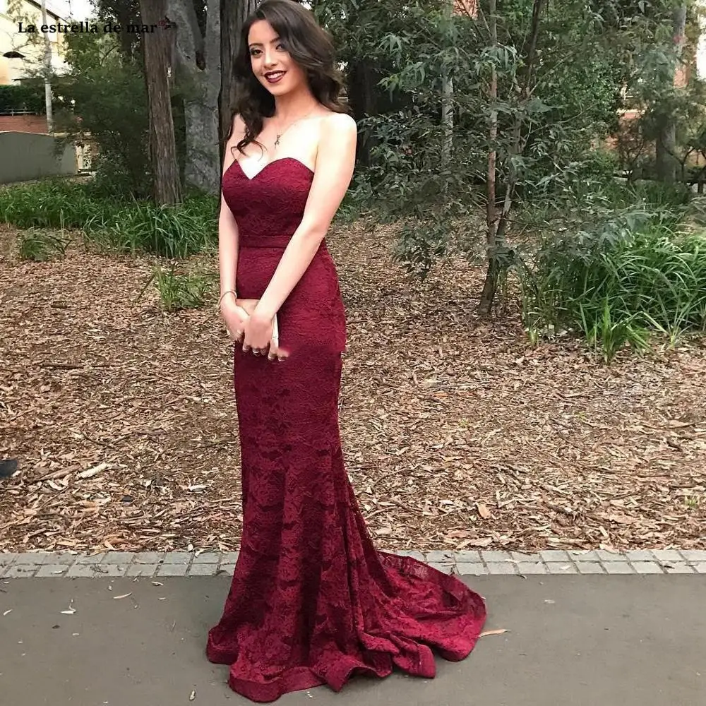 

Red Burgundy Mermaid african Bridesmaid Dresses Sweetheart Lace Wedding Party gown long vestido dama de honra adulta custom
