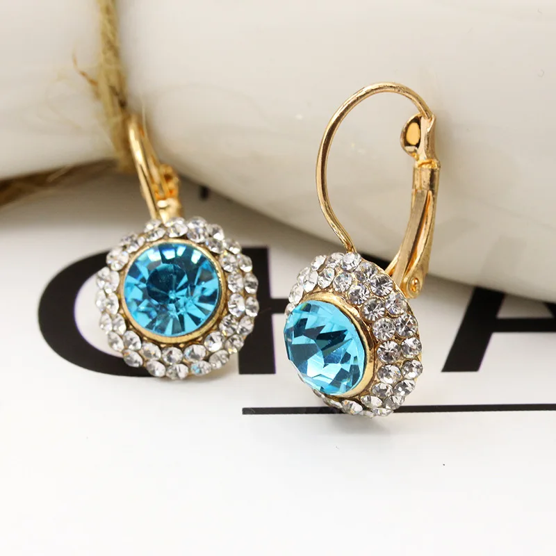 Golden Light Blue Новые свадебные ювелирные кристаллы 1 пара Циркония Большие Серьги с драгоценными камнями Синие стразы серьги для женщин pendient 6 цветов - Окраска металла: Golden Light Blue