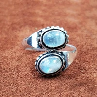 new vintage bohemian sea blue moonstone ring for women european and american popular double gem open ring jewelry wholesale
