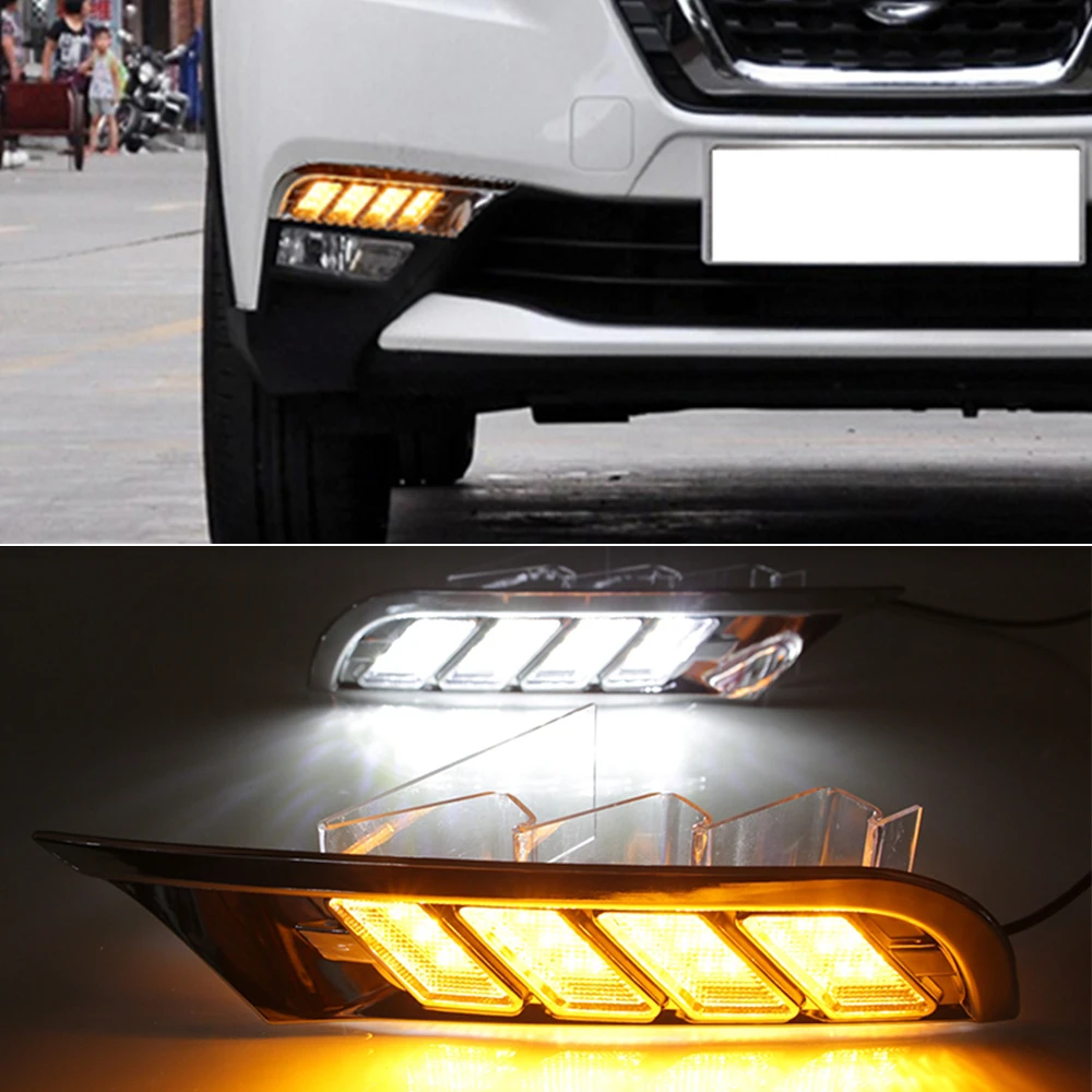 Дневные ходовые огни для Nissan Kicks 2016 2017 2018 2019 2020 светодиодные дневные с желтым