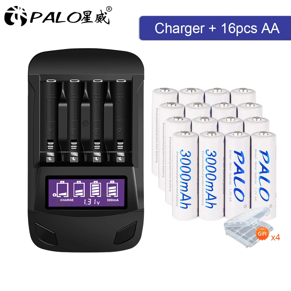 Оригинальный аккумулятор PALO AA 4 16 шт. аккумуляторная батарея 1 2 В nimh + ЖК USB