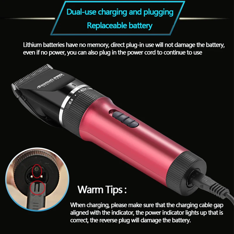 BaoRun-cortadora de pelo profesional X6 para hombre y beb&eacute;, Afeitadora el&eacute;ctrica recargable, inal&aacute;mbrica, para peluquer&iacute;a-4