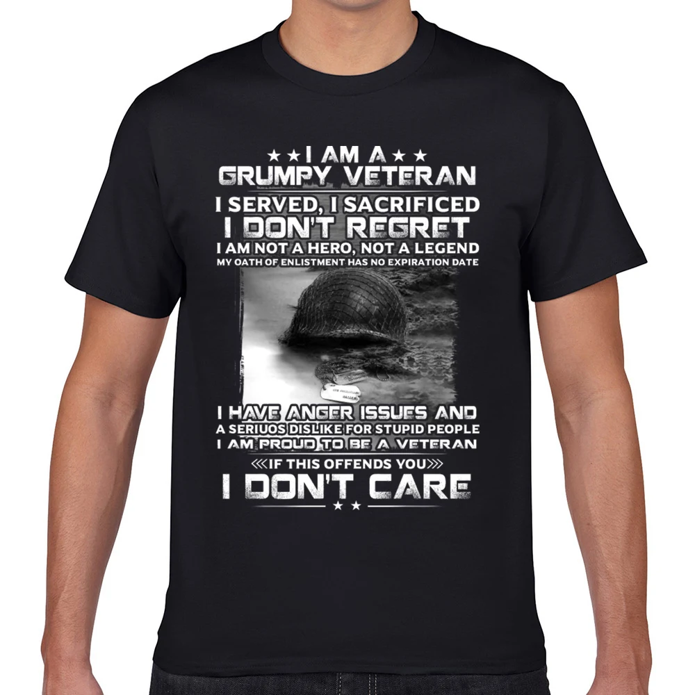 

Tops T Shirt Men i am a grumpy veteran pround to be veteran Casual Black Geek Print Male Tshirt