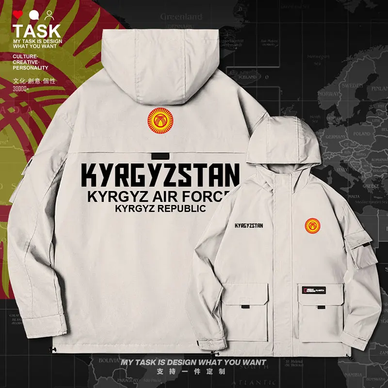 

Kyrgyzstan Kyrgyz KG KGZ men jacket hooded air force logo army fan long sleeve Tactical trench coat men men's clothes autumn