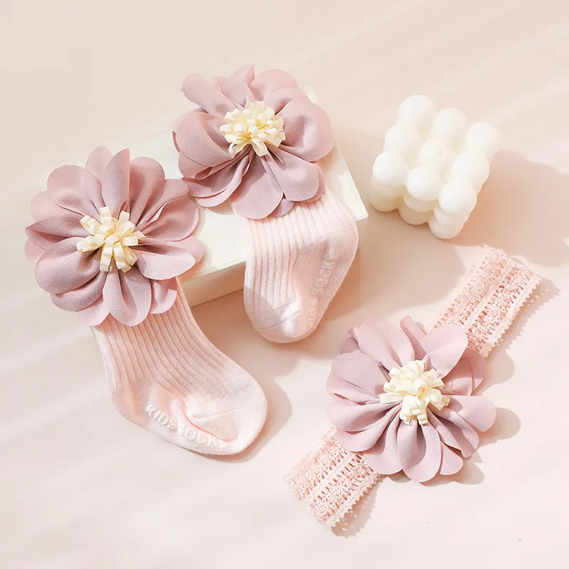 

Popodion Baby Hair Tie Socks Gift Box Set Princess Wind Infant One Hundred Days Full Moon Gift CHD20468
