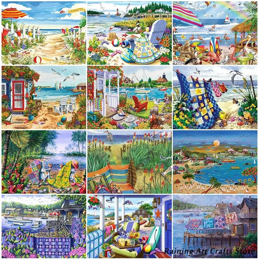

5D Diy Diamond Painting Abstract Tourist Town Scenery Embroidery Full Round Square Drill Cross Stitch Mosaic Pictures Home Decor