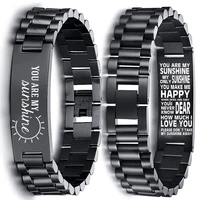 20mm width men bracelet in black personalized custom id tag stainless steel watchband bracelets to boys son inspirational birt
