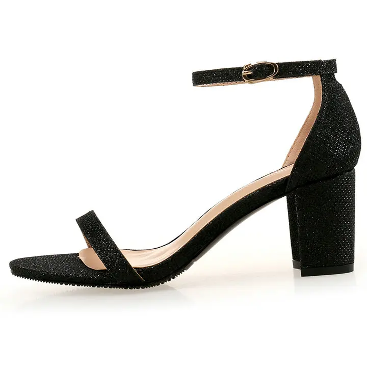Black Sequined Летние туфли; женские босоножки; босоножки на среднем каблуке 5 см с ремешком на щиколотке; женские Вечерние туфли на тонком каблуке-столбике; черные босоножки; модель года; Fletiter - Цвет: Black Sequined