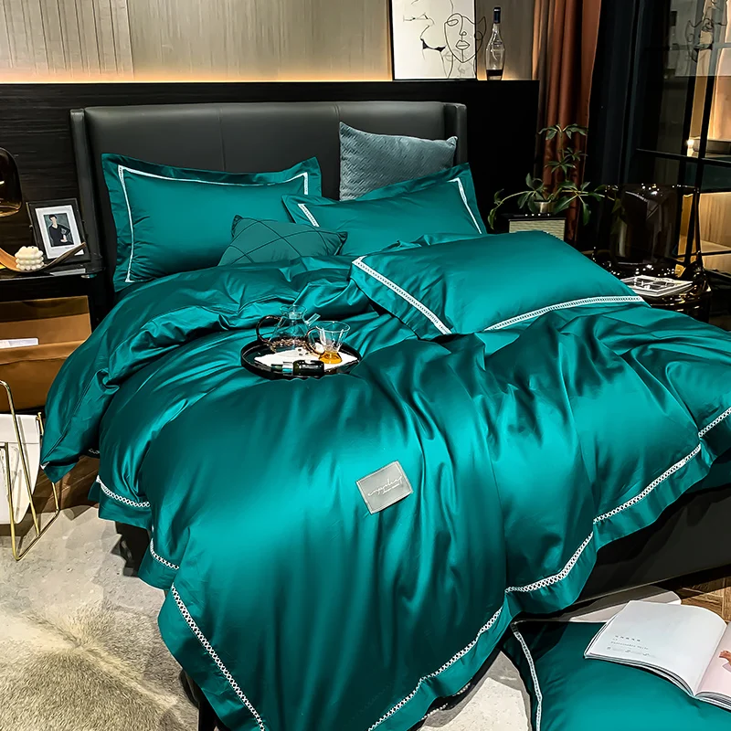 Black silkly egyptian cotton Bedding Sets Bed Linen Duvet Cover with comforter fitted sheet Pillowcase queen king size 5pcs | Дом и сад