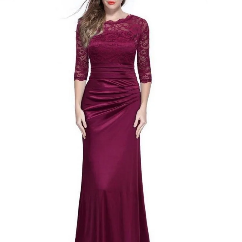 deep blue Robe ceremonie femme, черное, фиолетовое, торжественное платье, женское, элегантное, 3/4 рукав, кружево, пэчворк, сатин, длина до пола, платье для девушек, платья - Цвет: deep blue