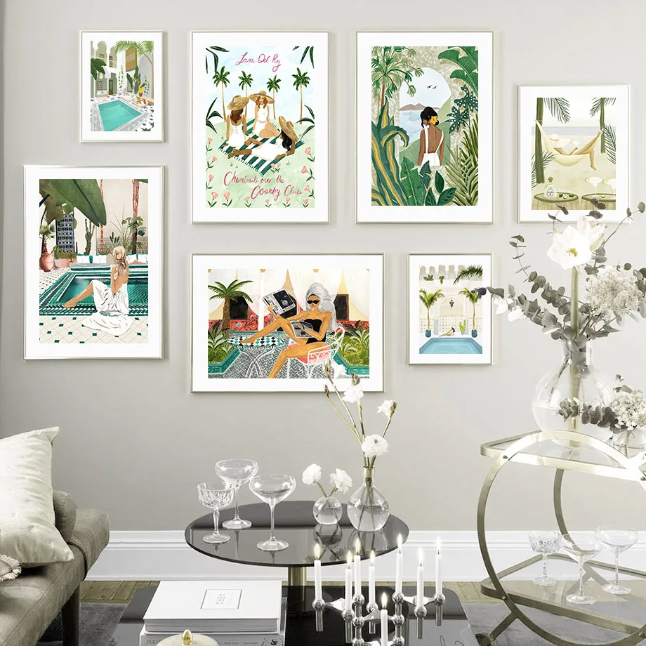 

Morocco Tropical Beach Girl Coconut Tree Wall Art Canvas Painting Nordic Posters And Prints Wall Pictures For Living Room Decor