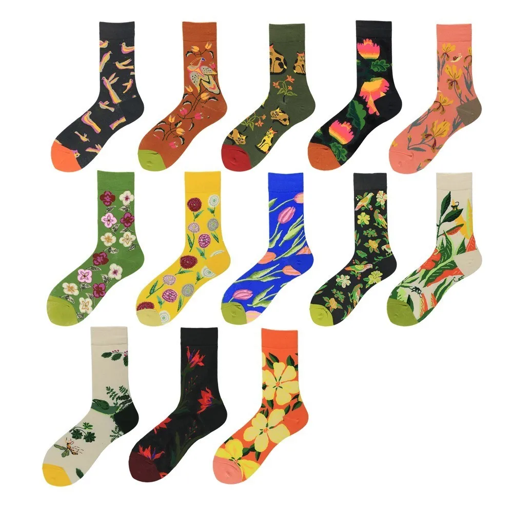 

Colorful Crew Cotton Men Ankle Socks Floral Printed Short Happy Funny Mens Socks XX39