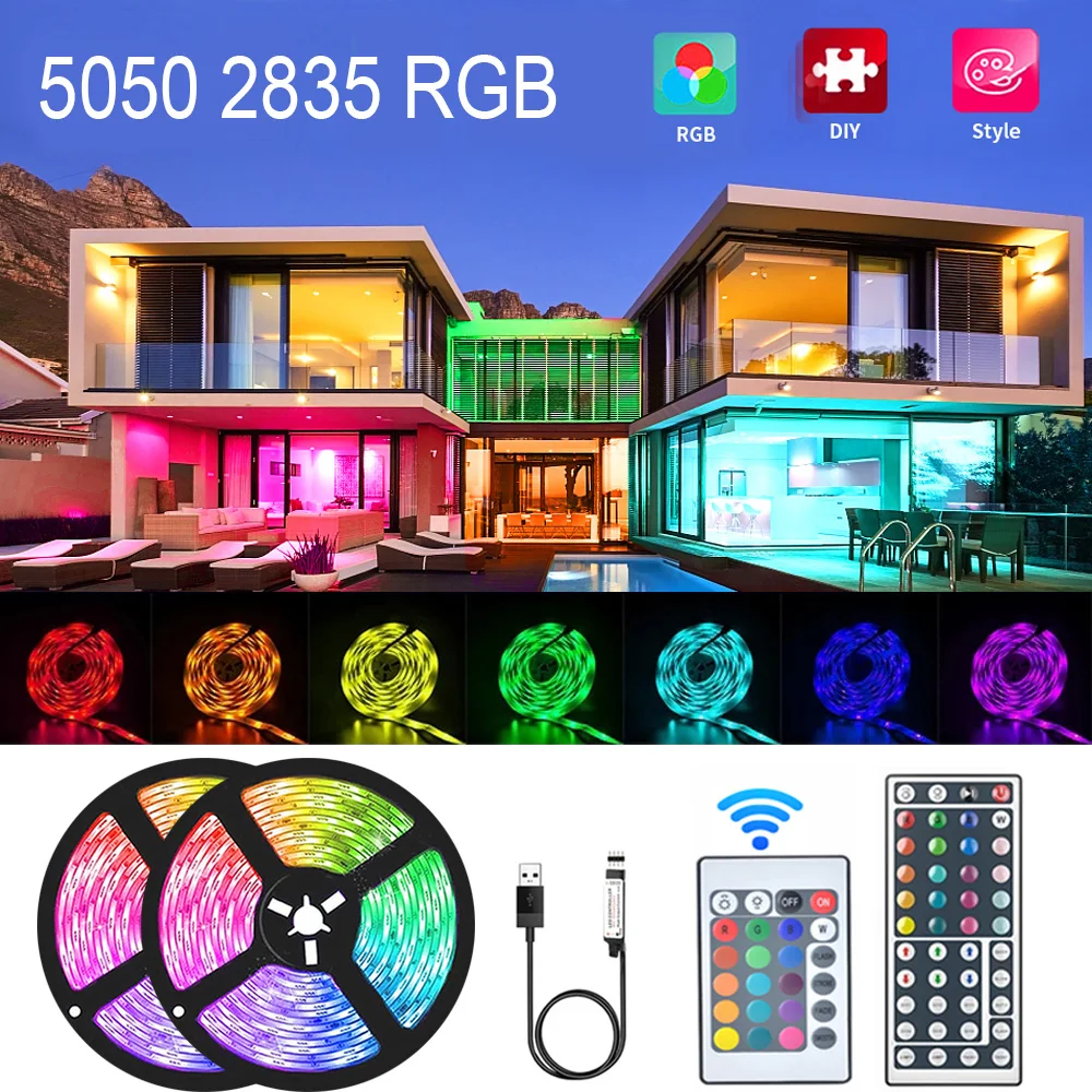 

LED Light Strip USB 1M-10M 5050 2835 RGB Remote Control Flexible Holiday Christmas Room Kitchen Home Wall Decoration Lamp DC5V