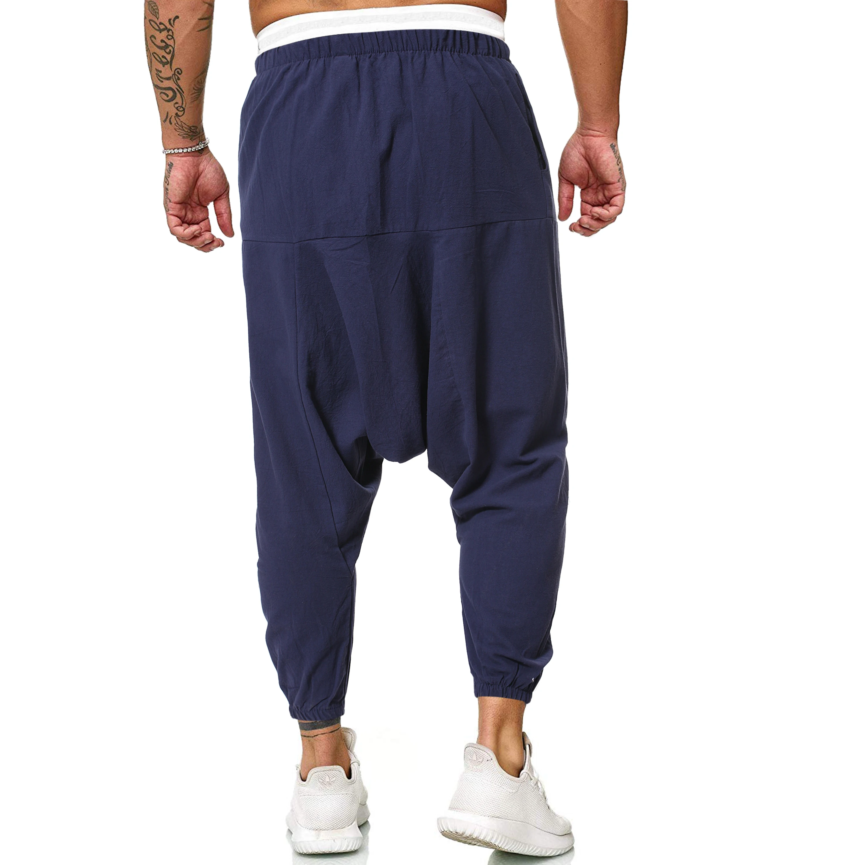 

2020 Men Linen Cross-Pants Mens Baggy Harem Pants Men Solid Black Trousers Male HipHop Joggers Man Streetwear Wide Legs Pants