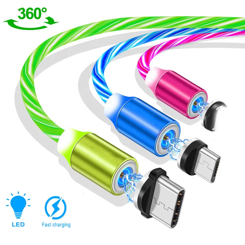 Магнитный светящийся светодиодный кабель Micro USB для Samsung S10 S9 Type c зарядный