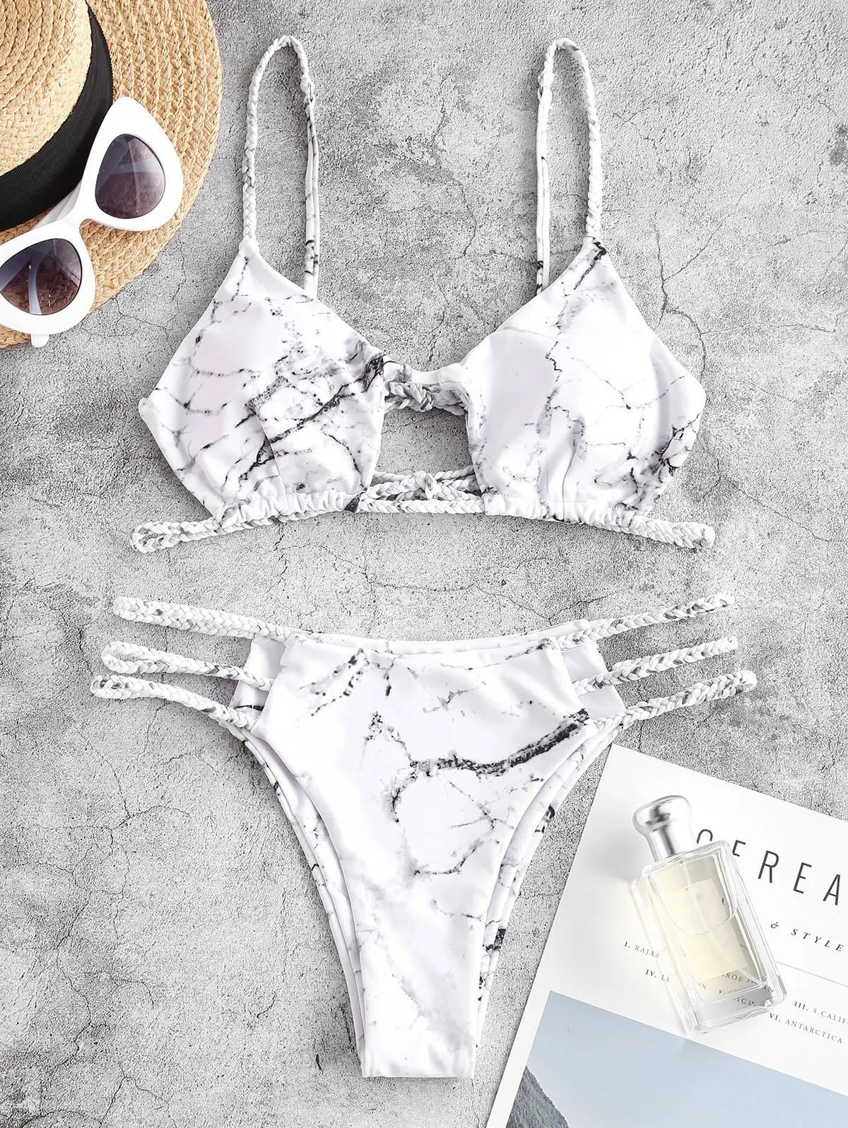 

Женский купальник-бикини с мраморным принтом