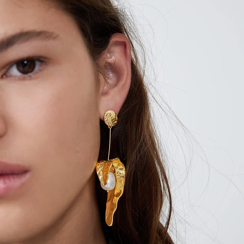 Yhpup уникальные минималистичные серьги с загнутым листом золотые висячие