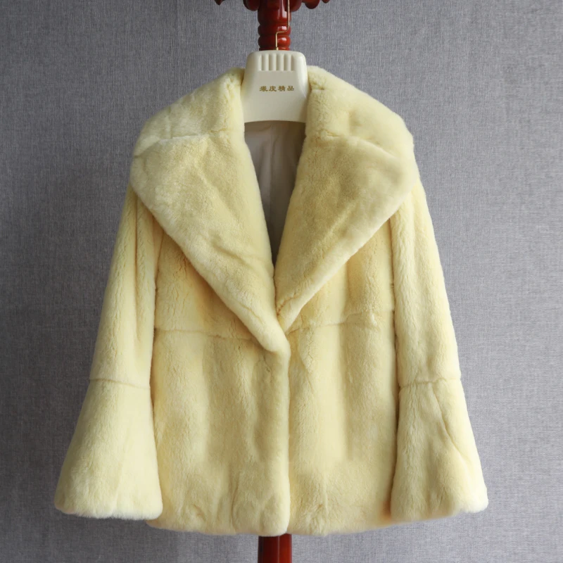 Rf2027 Новинка Зима 2019 пальто с широким рукавом настоящий мех кролика цельная