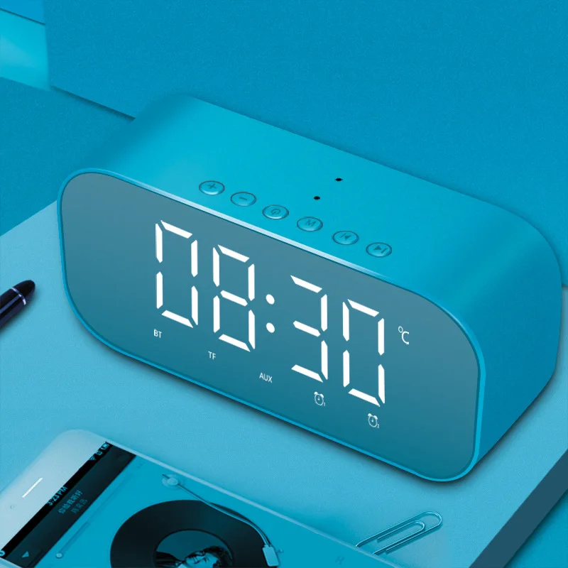 Bluetooth With Radio LED Mirror Alarm Clock Subwoofer Portable Music Player Snooze Smart Desktop For Home | Дом и сад