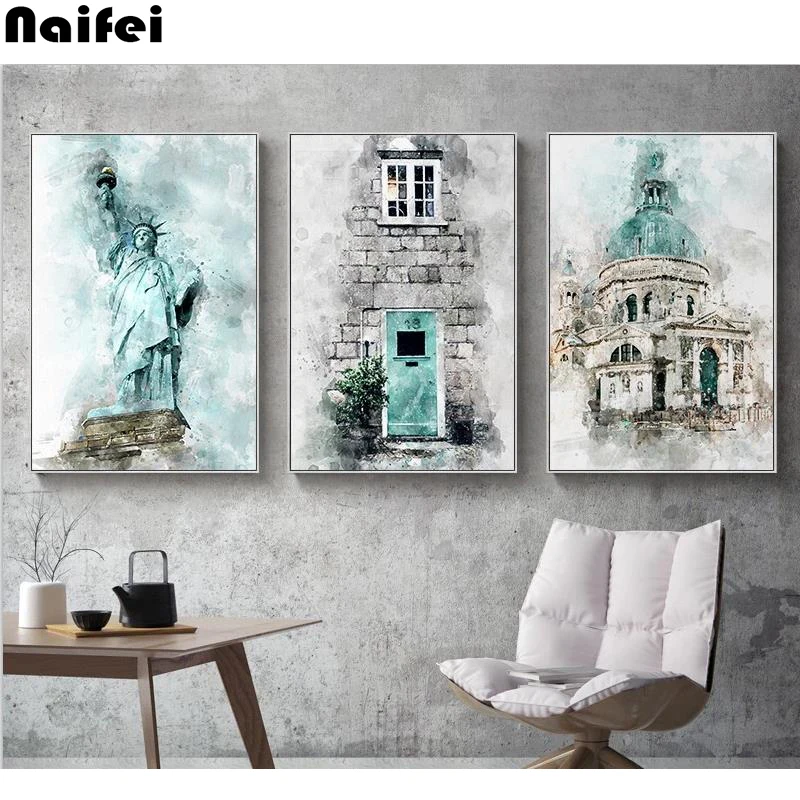 5D Алмазная мозаика алмазная вышивка Статуя Свободы цветное здание полная стразы