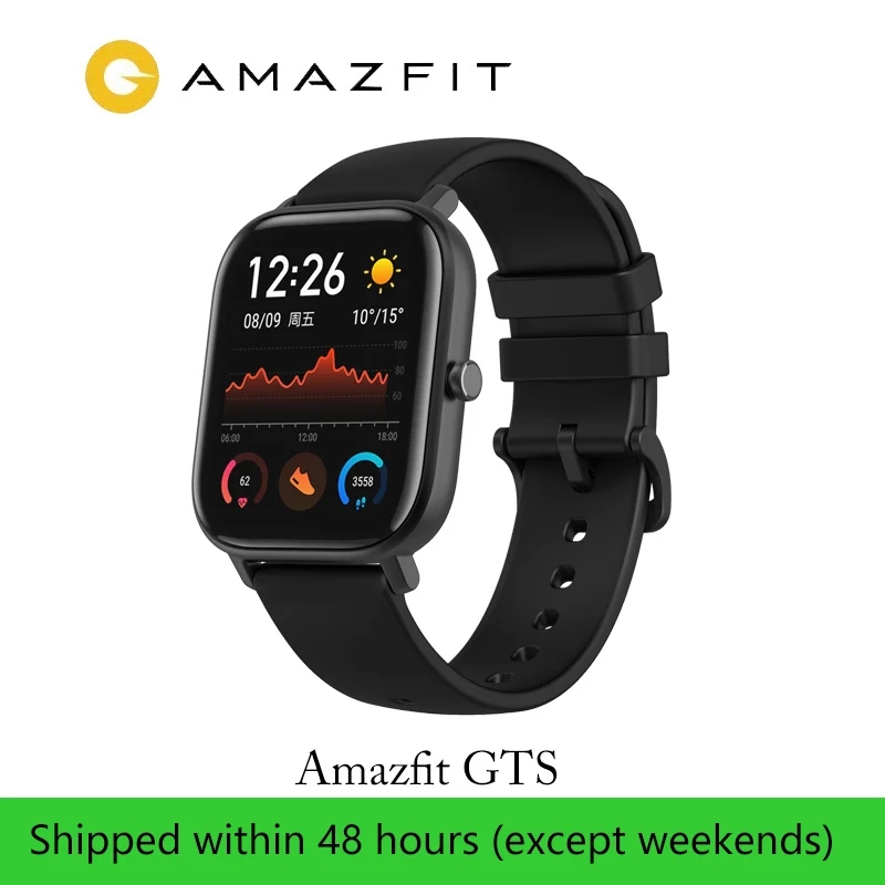 Глобальная версия Xiaomi Huami Amazfit GTS Смарт-часы gps 5ATM водонепроницаемые Смарт-часы здоровье частота сердечных сокращений AMOLED 12 Спортивные - Color: Black-strap