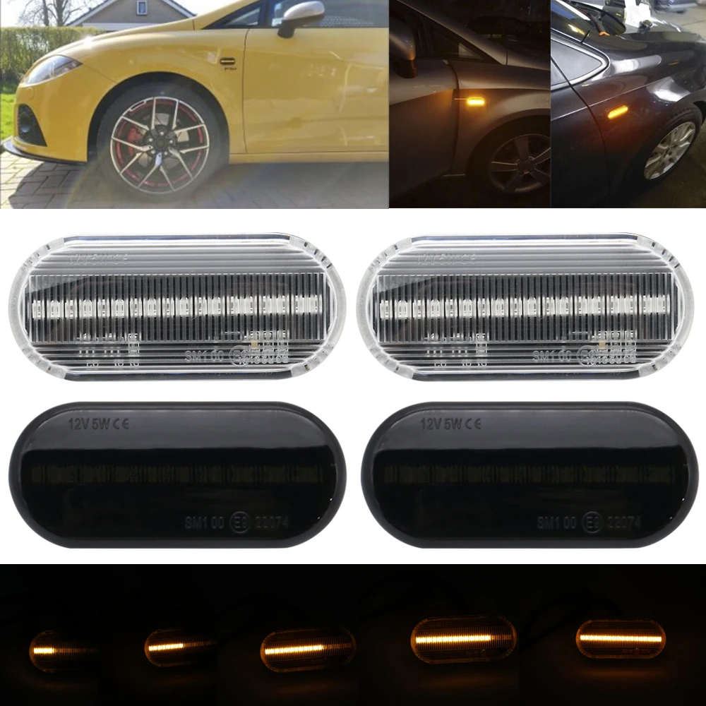 2X Smoke Lens Dynamic Flowing LED Turn Signal Side Marker Light Blinker Lamp for Ford Fiesta Volkswagen VW Bora Golf 3 4 | Автомобили и