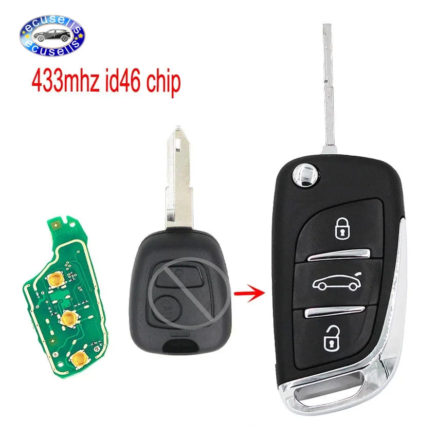 Складной ключ в стиле DS для Peugeot 206 207 206CC 3 кнопки бесключевой доступ дистанционный