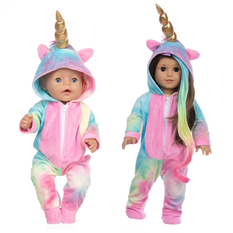 

2021 New Doll Clothes For Baby New Bon Fit 18 inch 43cm Hairband Unicorn One-piece Dress For Baby Birthday Gift