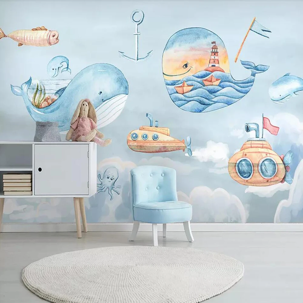 

Milofi Custom 3D Wallpaper Mural Nordic Creative Sky White Cloud Whale Children's Room Background Wall Decoration Painting
