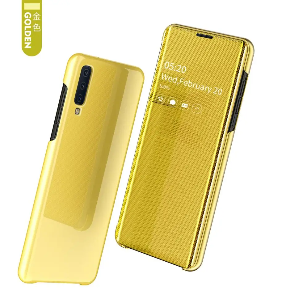 golden Для samsung Galaxy A50 A70 A30 A750 A7 зеркальный флип-чехол для макияжа тонкий модный умный чехол для мобильного телефона - Цвет: golden