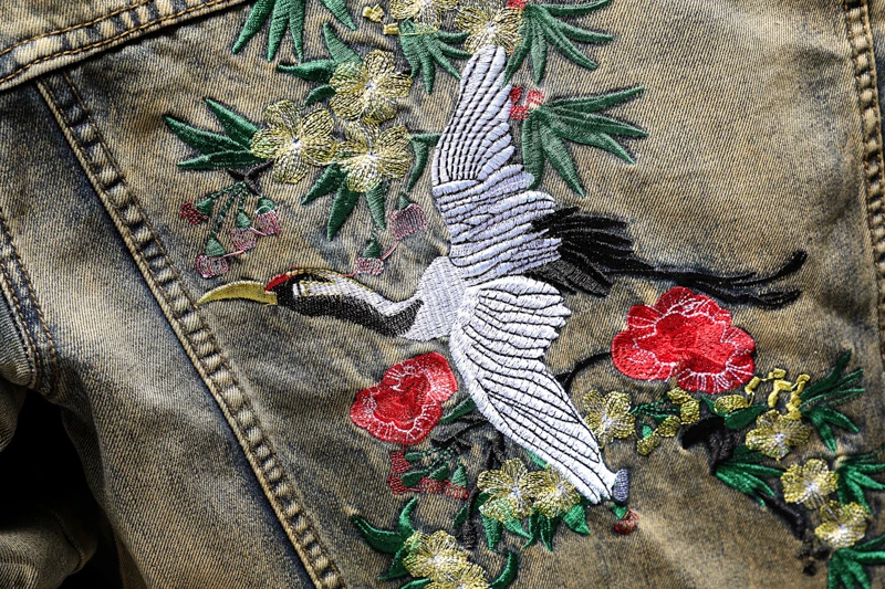 Куртка мужская джинсовая в китайском стиле приталенная хлопковая с вышивкой