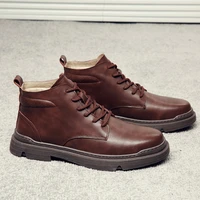 men casual shoes men boots flat heeled leather round middle tube solid color pu low heeled warmth non slip waterproof
