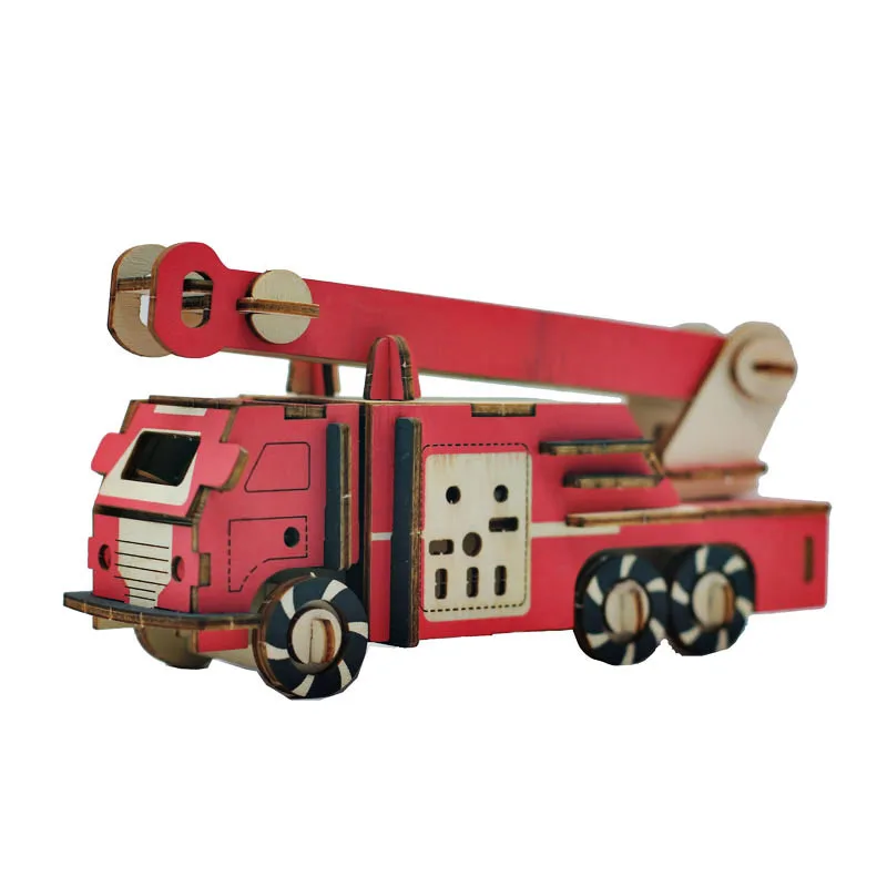 

3D 3D Puzzle Model Handmade Wooden Assembled Simulation Truck Fire Truck Model Intelligence Development DIY Toys