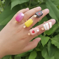 lost lady new candy color ice cream shape rings cute resin finger rings for girls women jewelry children gifts accessories