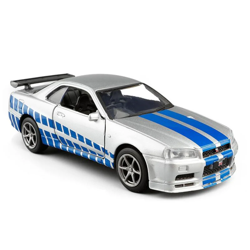 1:36 автомобиль игрушечный из сплава Nissan GTR R34 спортивный модель металлической
